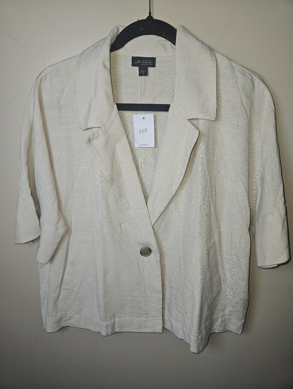J Jill Wearever Collection Beige Lightweight Linen Blend Blazer Jacket XSmall